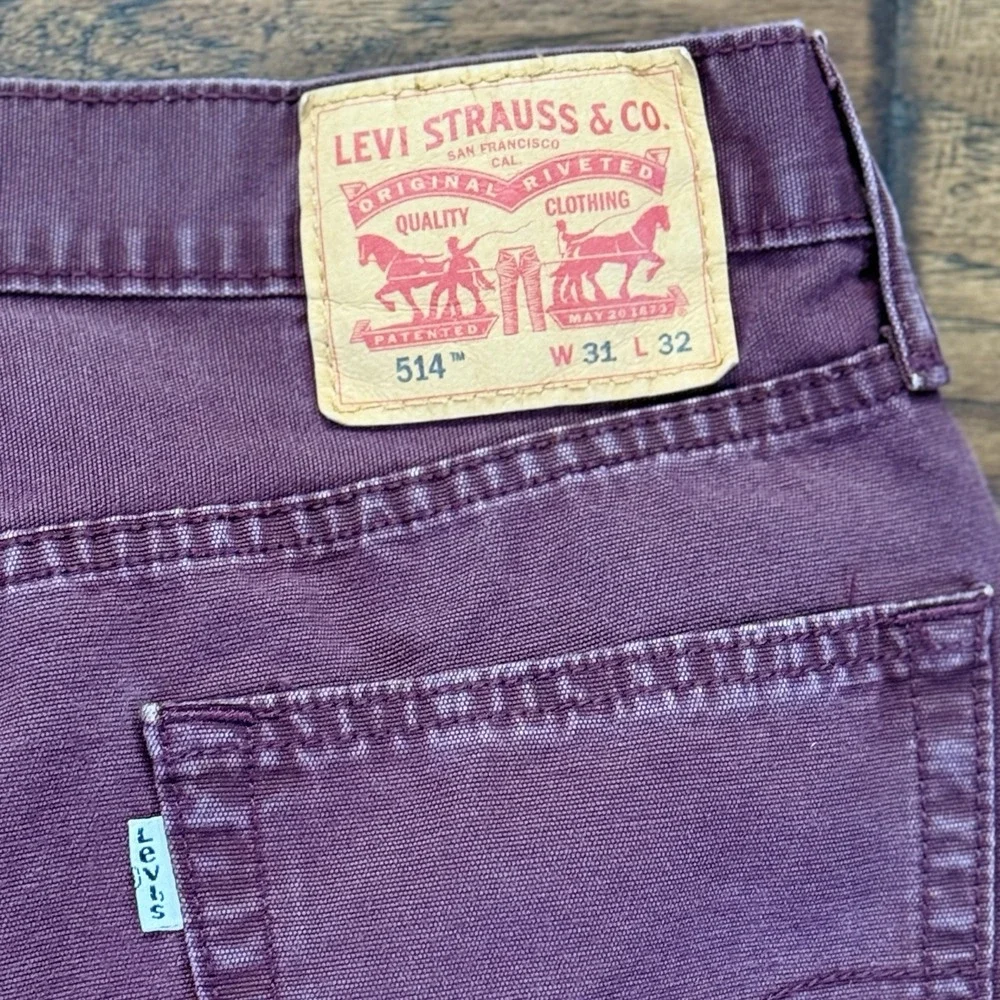 Levi's 514 Straight Leg Canvas‎ Pants Burgundy Streetwear Workwear W31 L32